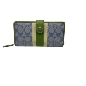 COACH SIGNATURE STRIPE ACCORDION ZIP WALLET Blue/green